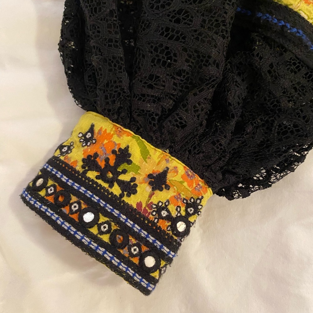 Free People Yellow Floral Blouse with Black Lace - Picture 5 of 11